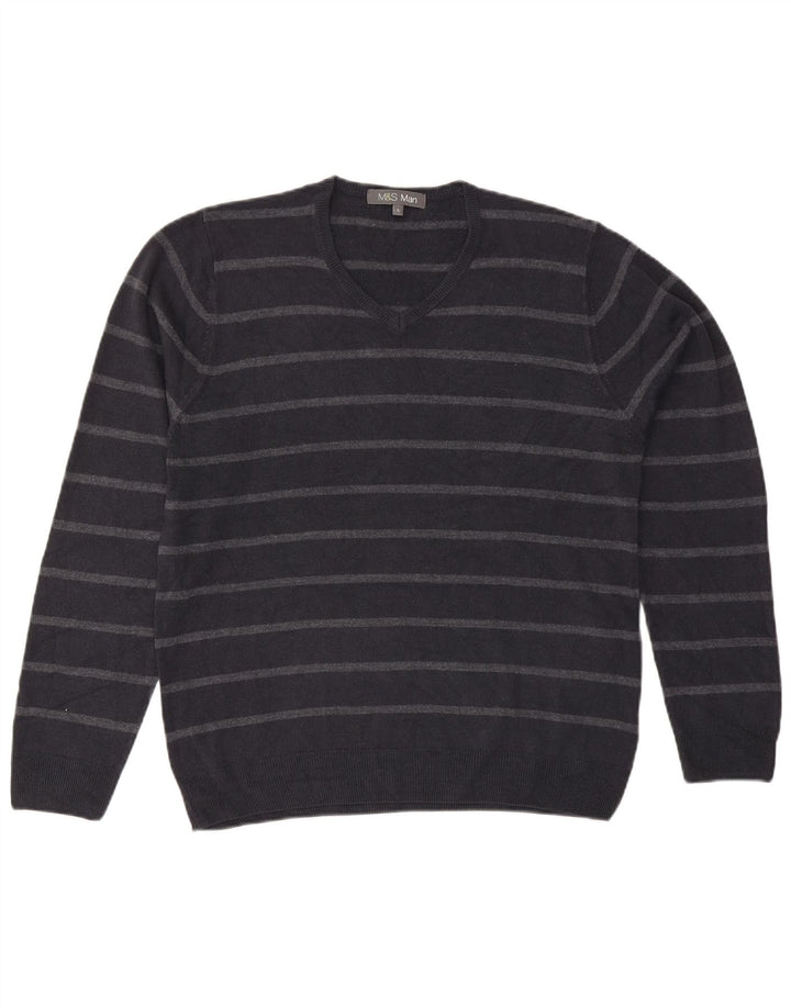 Marks & Spencer Herre V-hals sweater Stor marineblå stribet akryl