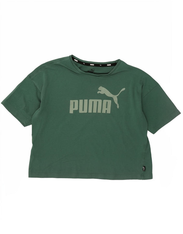 Puma Dame Loose Fit Crop Grafisk T-Shirt Top UK 4 XS Grøn