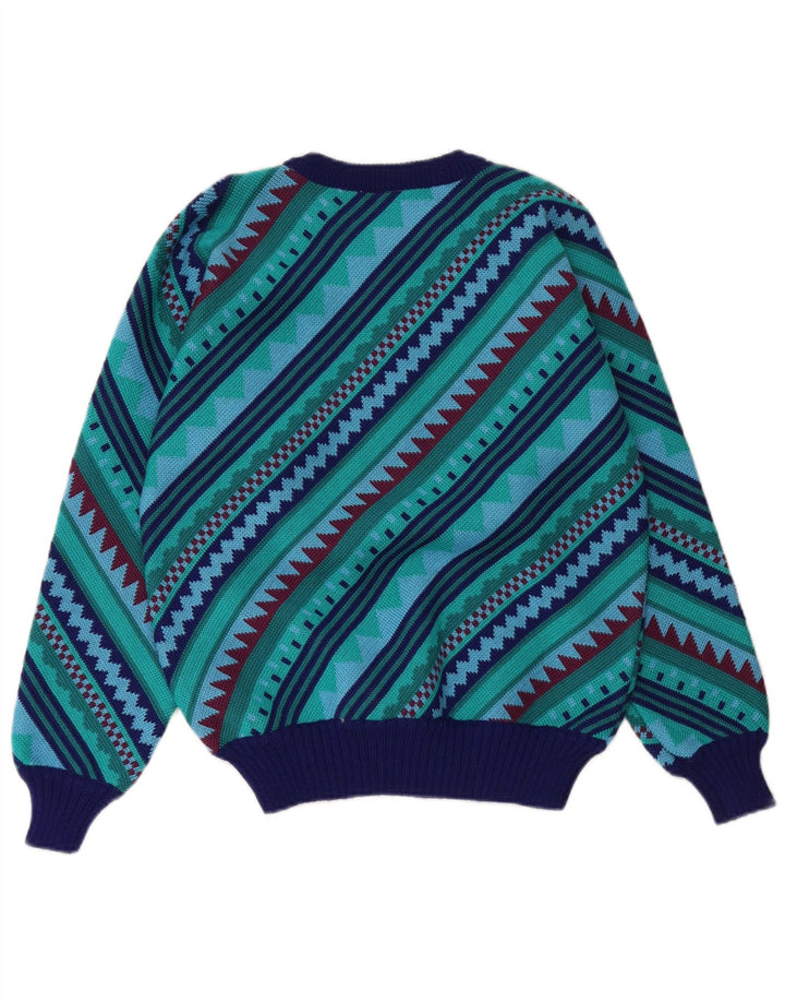 MISTRAL Herre Boat Neck Jumper Sweater Medium Marineblå Geometrisk Uld