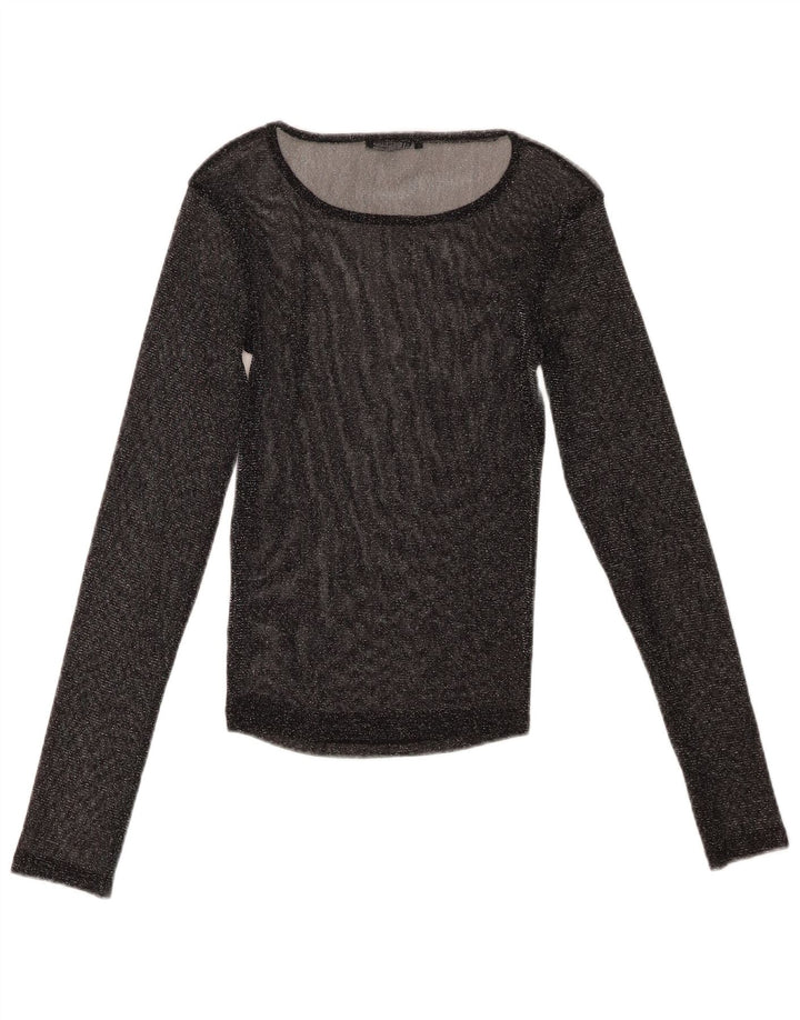 Zara Dame Oversized Se Through Top Langærmet UK 10 Lille Sort