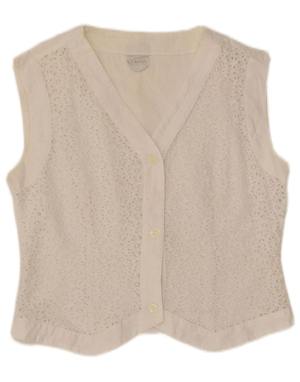 CLASSIC Womens Crop vest UK 16 Stor hvid blomstret bomuld