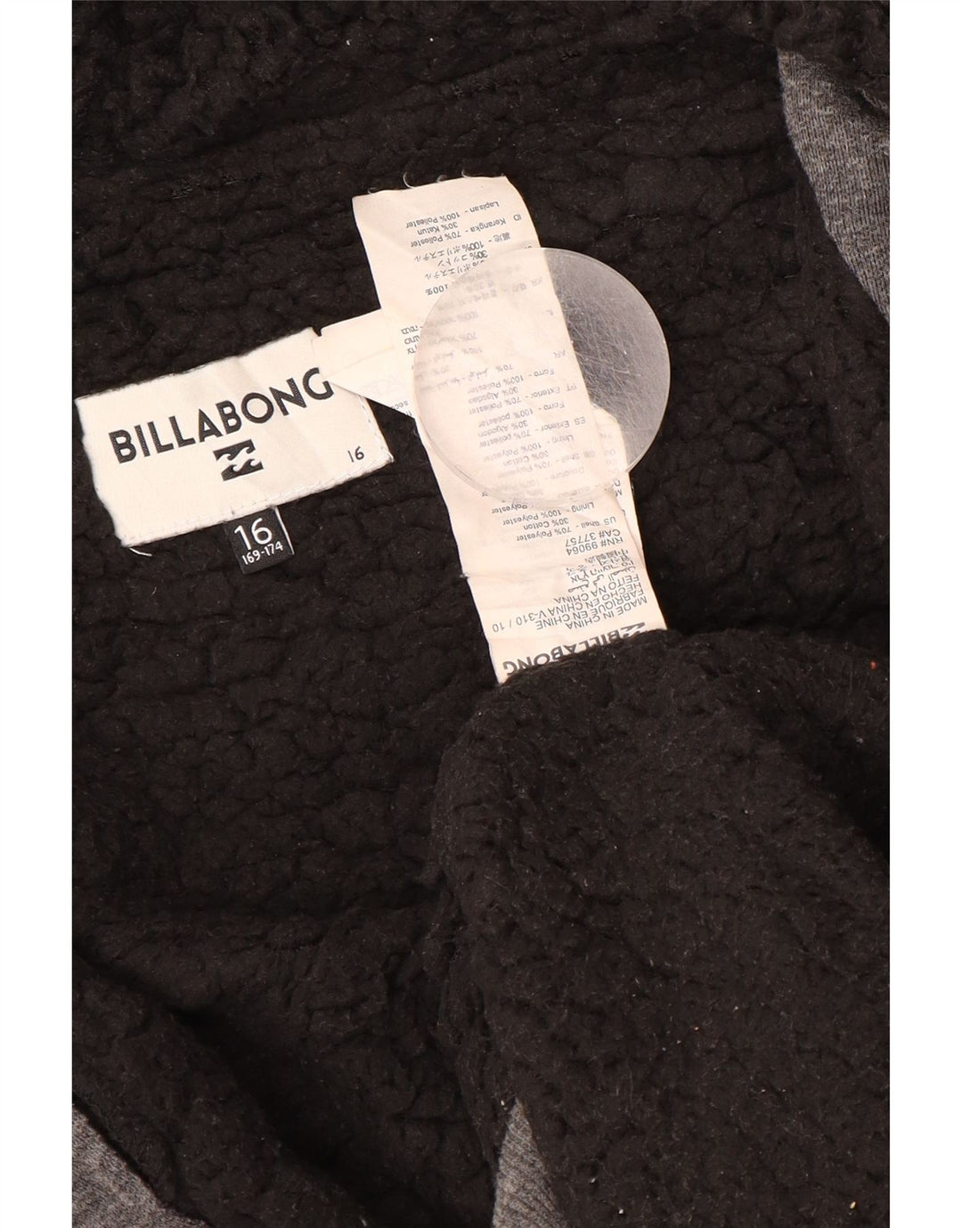 BILLABONG drenge sherpa hættetrøje med lynlås 15-16 år grå polyester