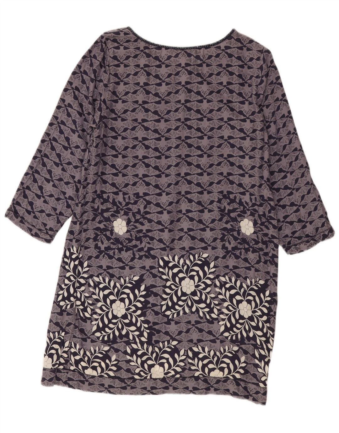White Stuff Womens 3/4-ærmet Shift Dress UK 12 Medium Blue Floral Bomuld