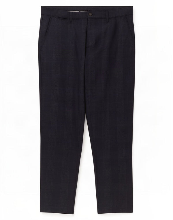 Zara Herre Slim Chino Bukser EU 42 Large W32 L28 Navy Blue Check