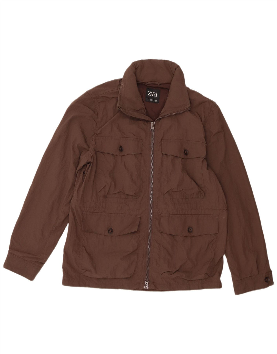 Zara Herre Hooded Utility Jacket UK 38 Medium Brun Nylon