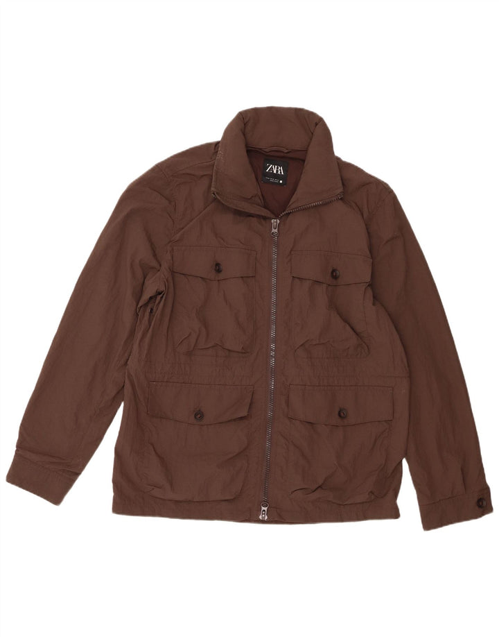 Zara Herre Hooded Utility Jacket UK 38 Medium Brun Nylon