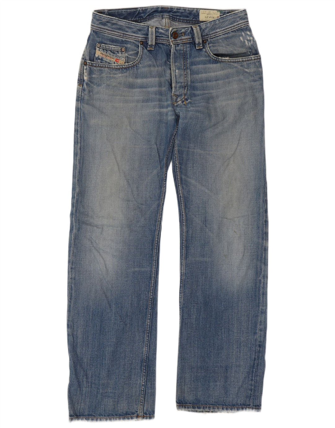 Diesel Herre Levan Distressed Straight Jeans W32 L32 Blå Bomuld