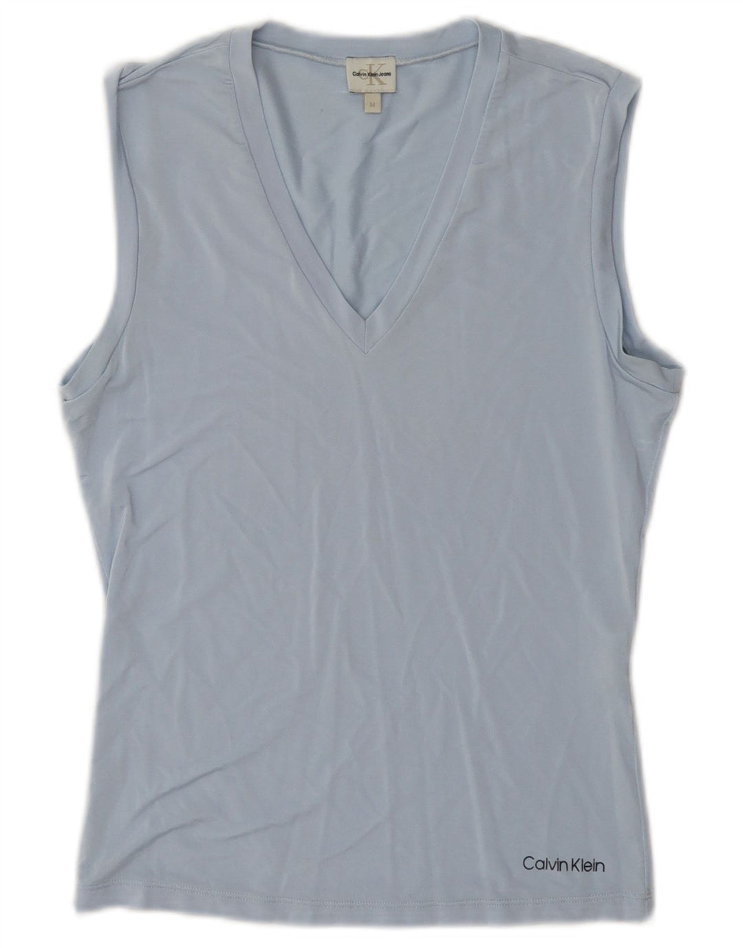 Calvin Klein Jeans Damevest Top UK 12 Medium Blue Viscose