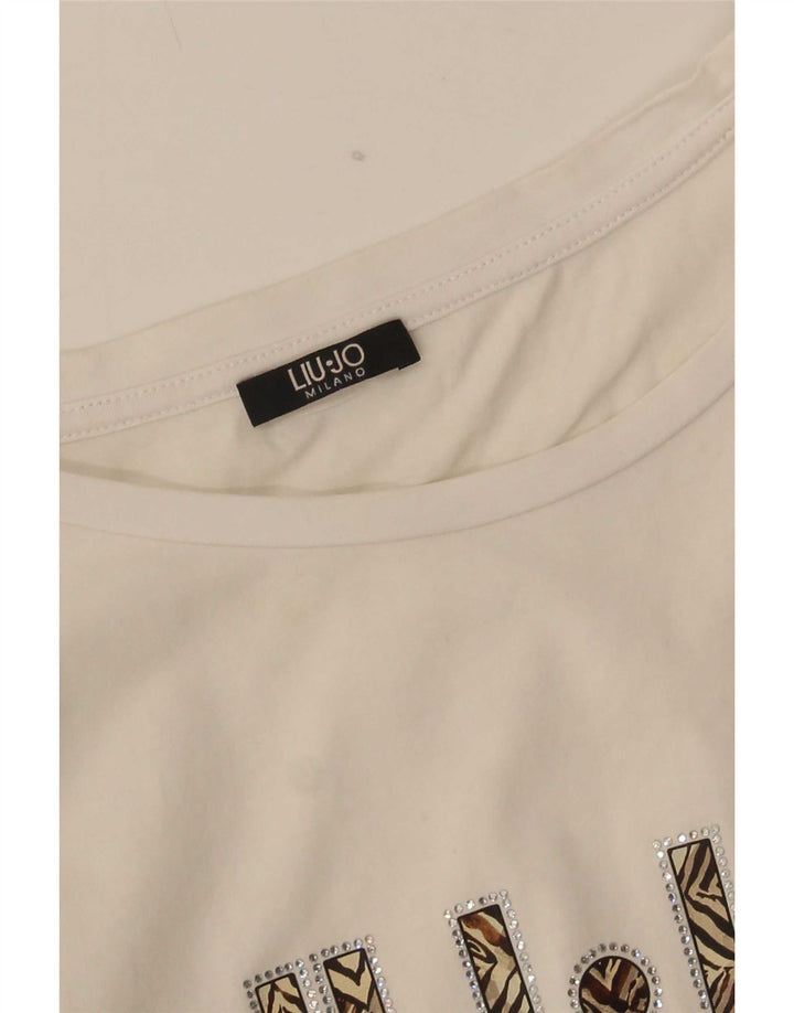 Liu Jo Grafisk T-shirt top til kvinder UK 14 Medium White