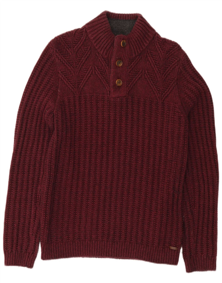 Ted Baker Herre Button Neck Jumper Sweater Størrelse 3 Medium Bourgogne Bomuld