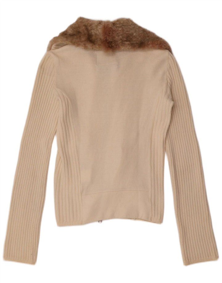 Woolrich Dame Cardigan Sweater UK 10 Small Off White Bomuld