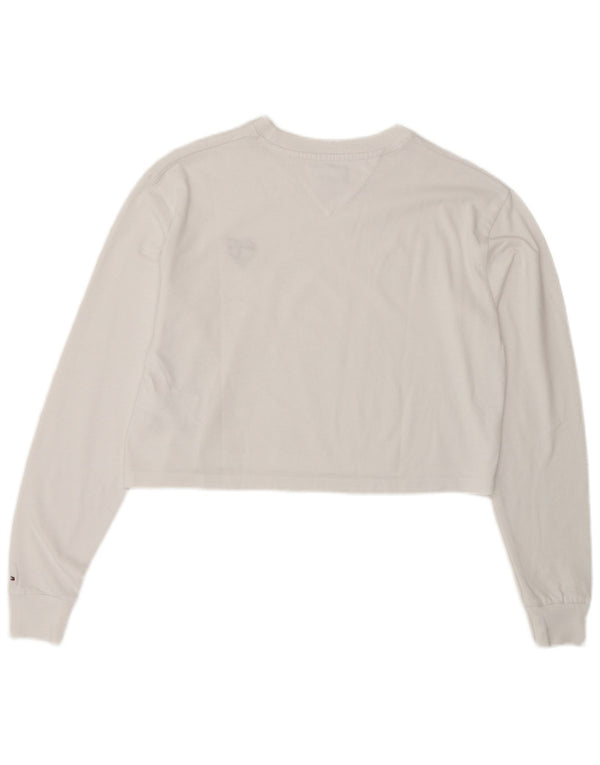 Tommy Hilfiger Womens Crop Oversized Top Langærmet UK 6 XS Hvid Bomuld