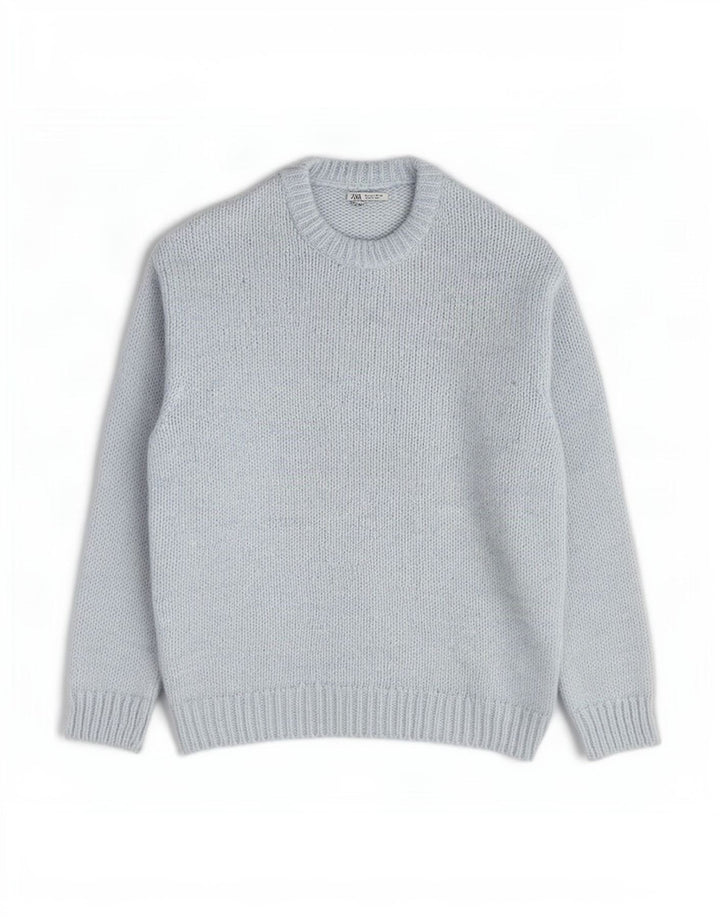 Zara Herre Crew Neck Jumper Sweater Stor Blå Akryl