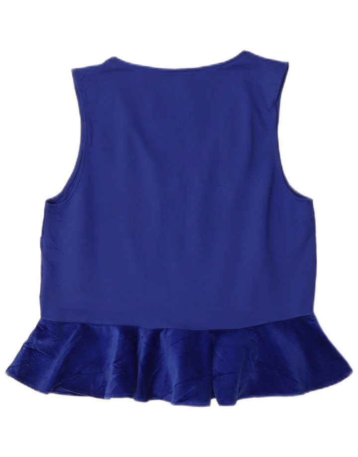 J. CREW Dame ærmeløs bluse Top UK 14 Large Blue Viscose