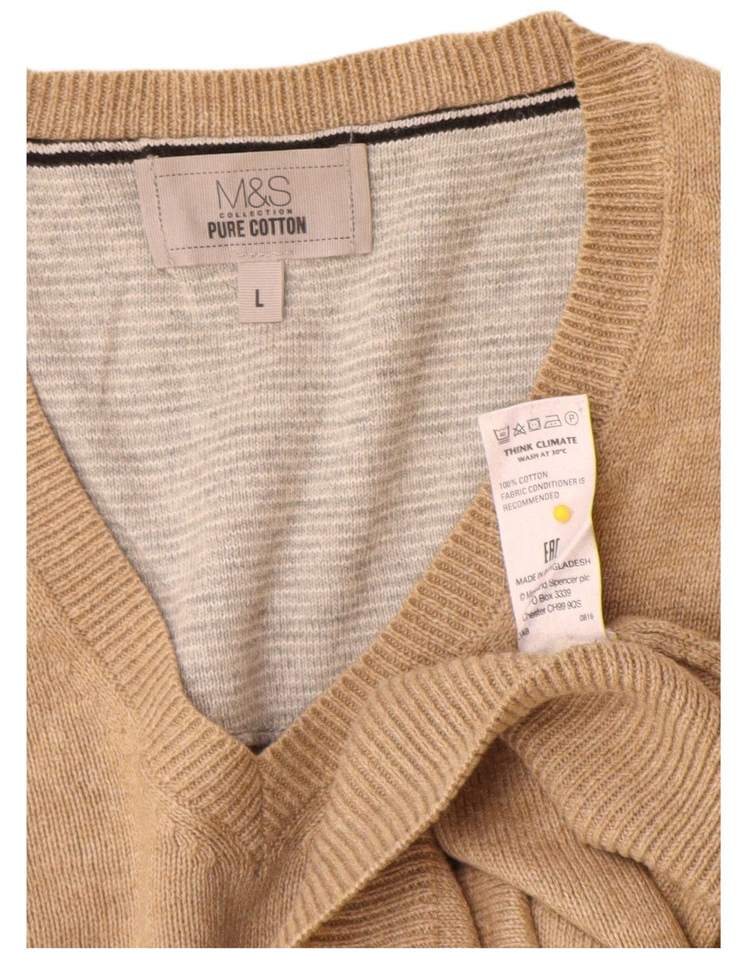 Marks & Spencer Herre V-hals sweater Stor Beige Bomuld