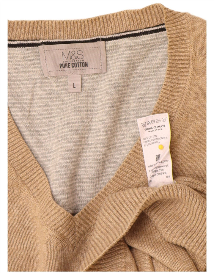 Marks & Spencer Herre V-hals sweater Stor Beige Bomuld