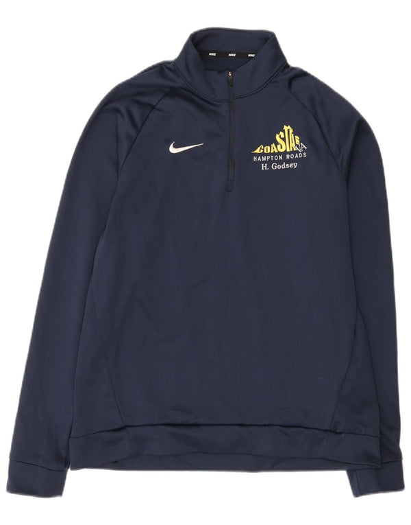Nike Mens Dri Fit Zip Neck Sweatshirt Jumper Small Navy Blue Polyester