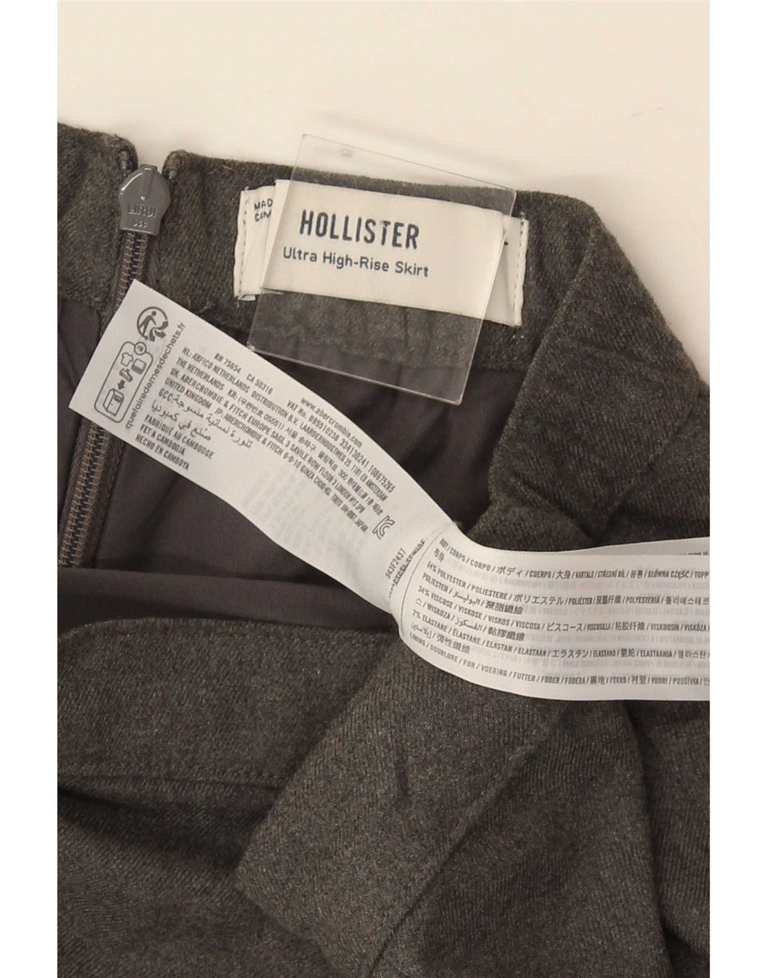 Hollister Dame Mini Nederdel UK 14 Large W30 Grå Polyester