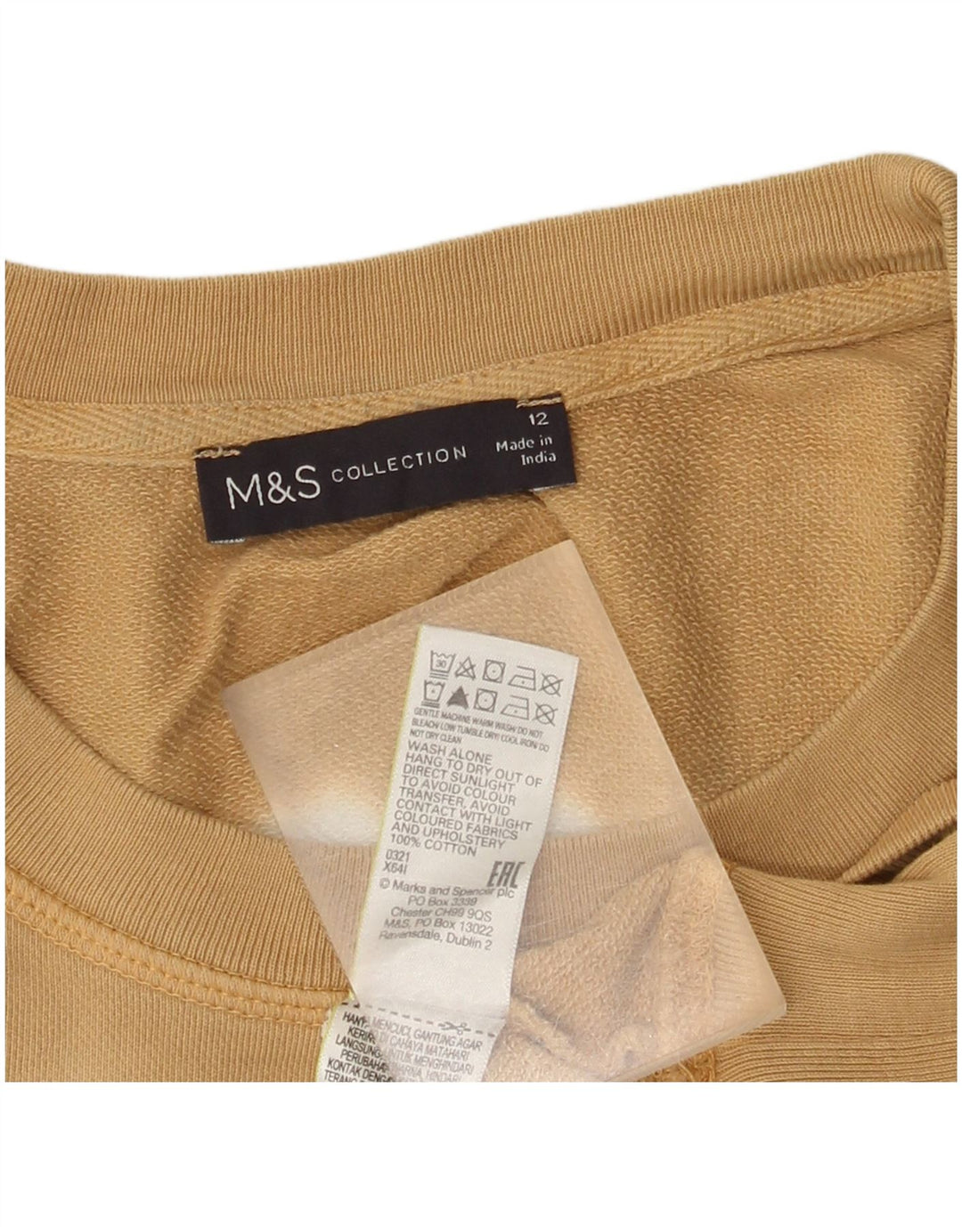 Marks & Spencer Dame Sweatshirt Jumper UK 12 Medium Beige Stribet Bomuld