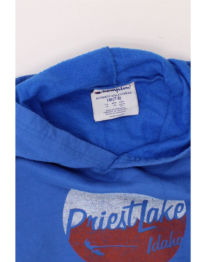 CHAMPION Boys Graphic Hoodie Jumper 7-8 Years Medium Blue Cotton Vintage Champion and Second-Hand Champion from Messina Hembry 