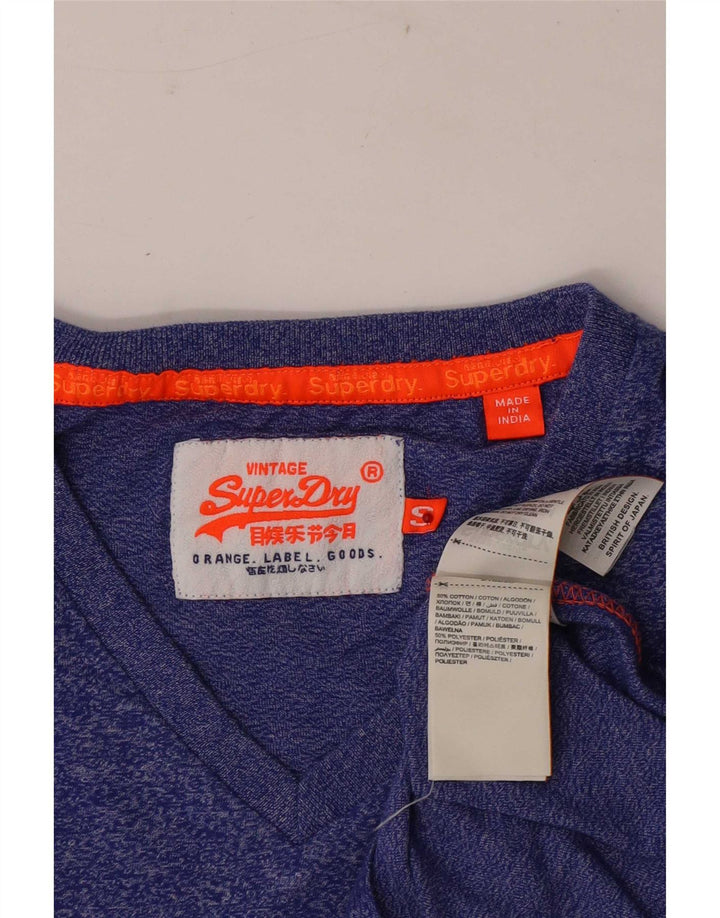 Superdry T-shirt top til mænd, lille blå flækket bomuld