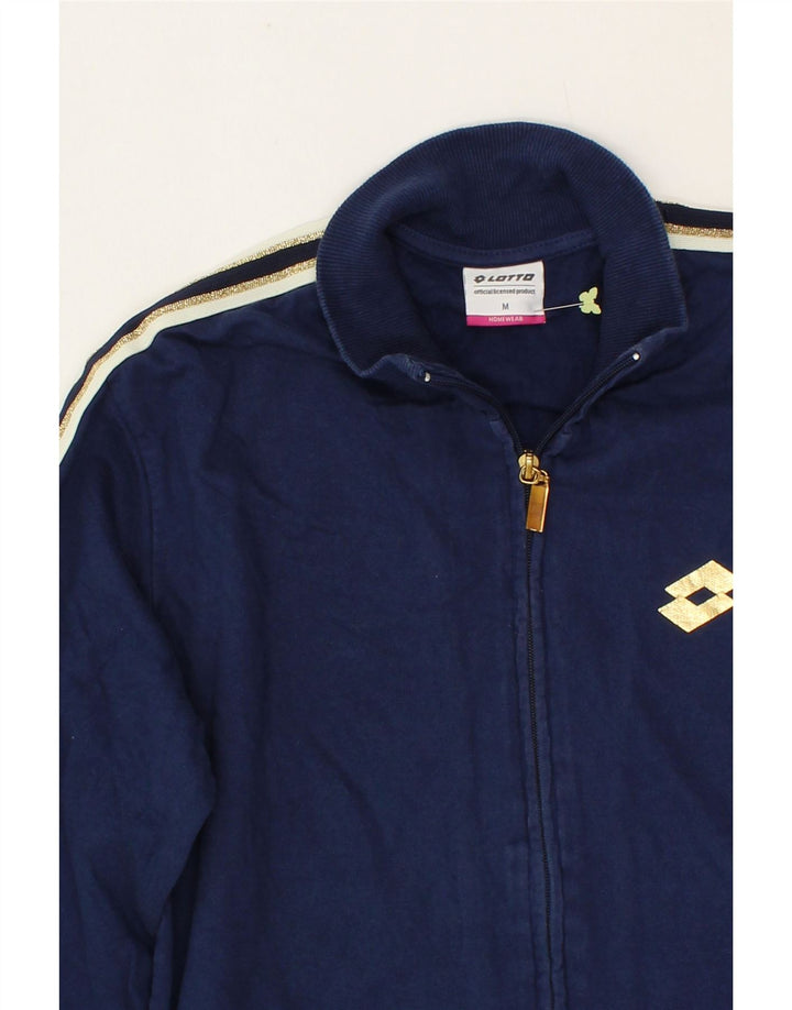 LOTTO Womens Tracksuit Top Jacket UK 14 Medium Navy Blue Cotton Vintage Lotto and Second-Hand Lotto from Messina Hembry 