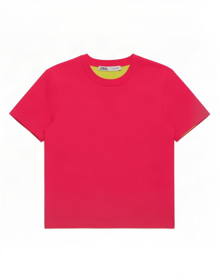 Zara Womens Crop T-Shirt Top UK 12 Medium Pink Polyester