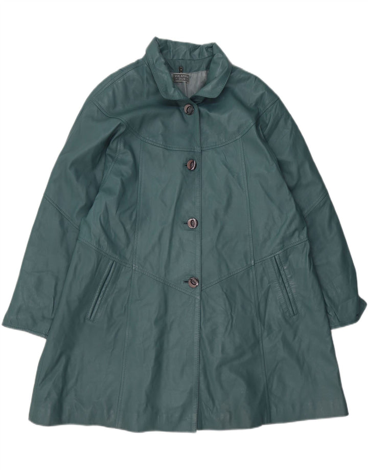 Via Appia Dame Oversized Læderfrakke UK 14 Medium Blue Læder