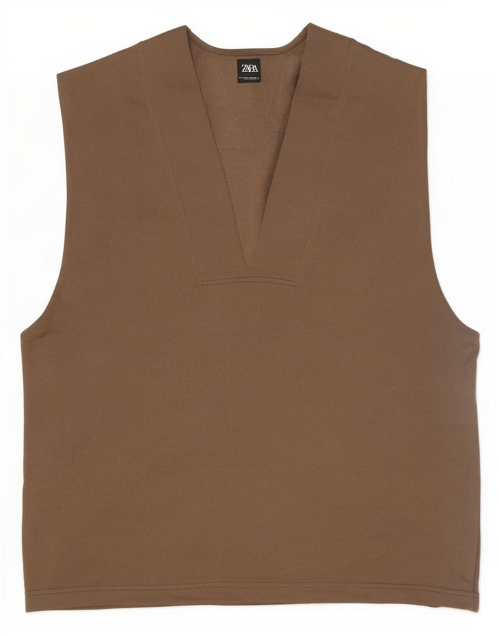 Zara Dame Oversized Vest Top UK 10 Lille Brun Bomuld