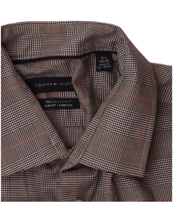 Tommy Hilfiger Herre Slim Fit Skjorte Størrelse 15 1/2 Medium Grey Ternet Bomuld