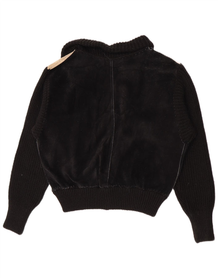 Vintage Dame Bomber Ruskindsjakke UK 16 Large Black Colourblock