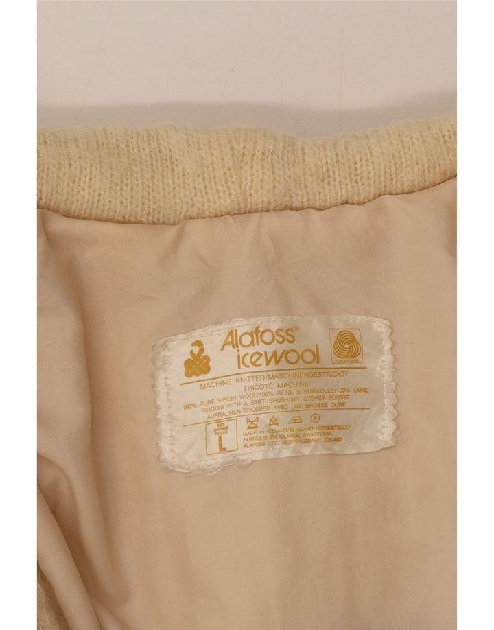 Alafoss Icewool Dame Cardigan Sweater UK 16 Large Off White Colourblock