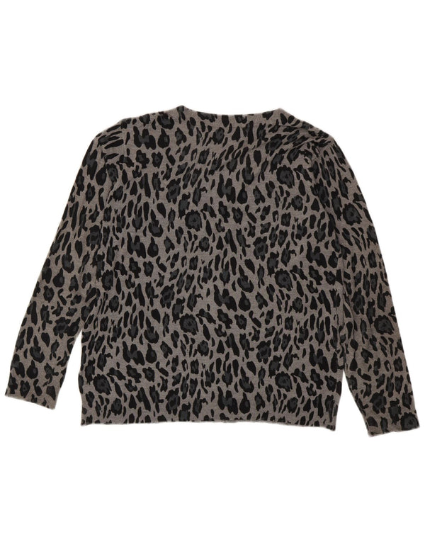 Zara Dame Cardigan Sweater UK 14 Large Grey Animal Print Viscose
