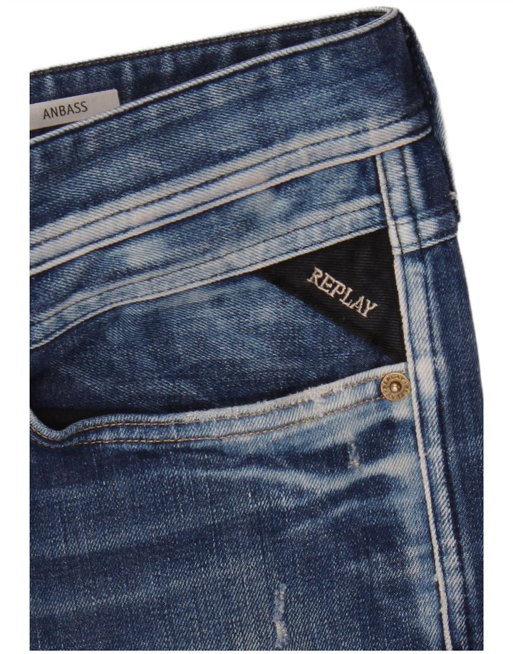 Replay Dame Anbass Distressed Slim Jeans W33 L30 Blå