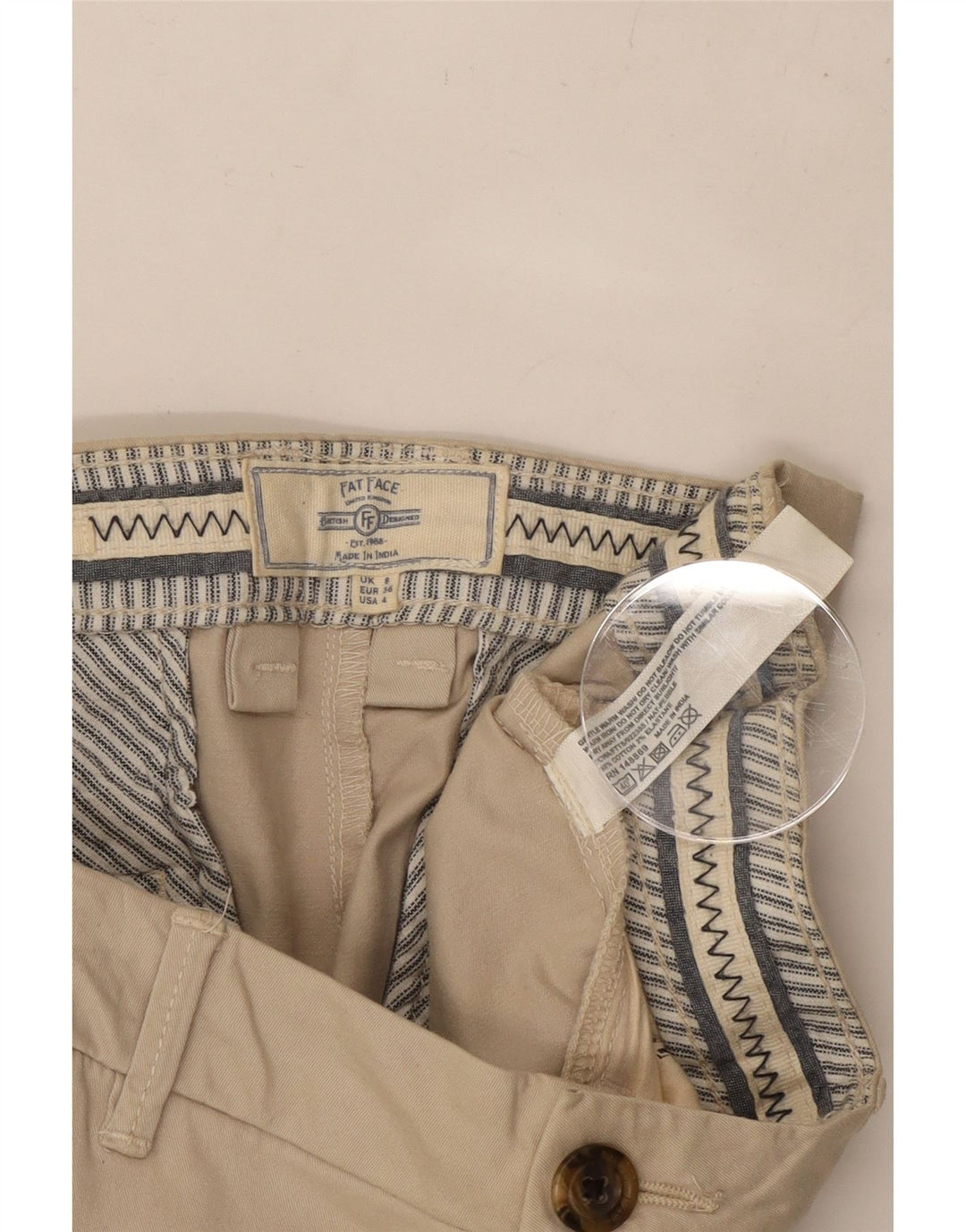 FAT FACE Dame lige cropped bukser UK 8 Small W30 L23 Beige Bomuld