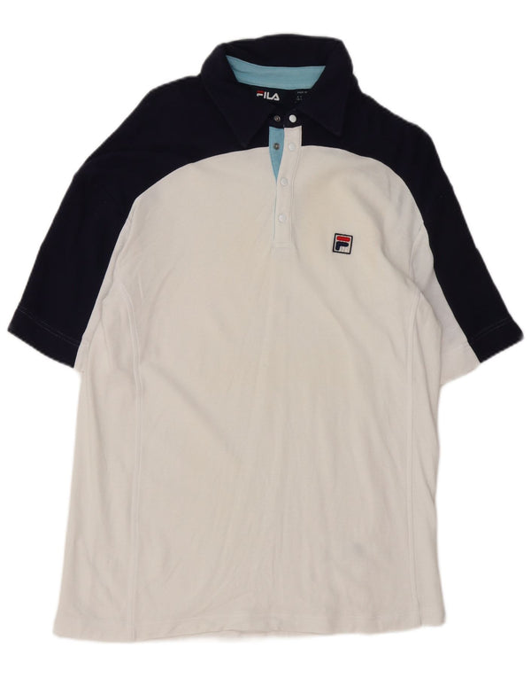 Fila Mens Polo Shirt Small White Colourblock Cotton