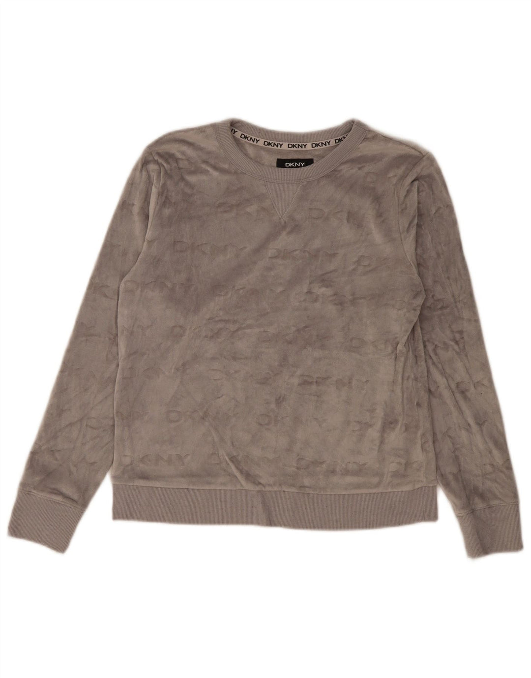 Dkny Womens Graphic Velour Sweatshirt Jumper UK 10 Small Grå Polyester