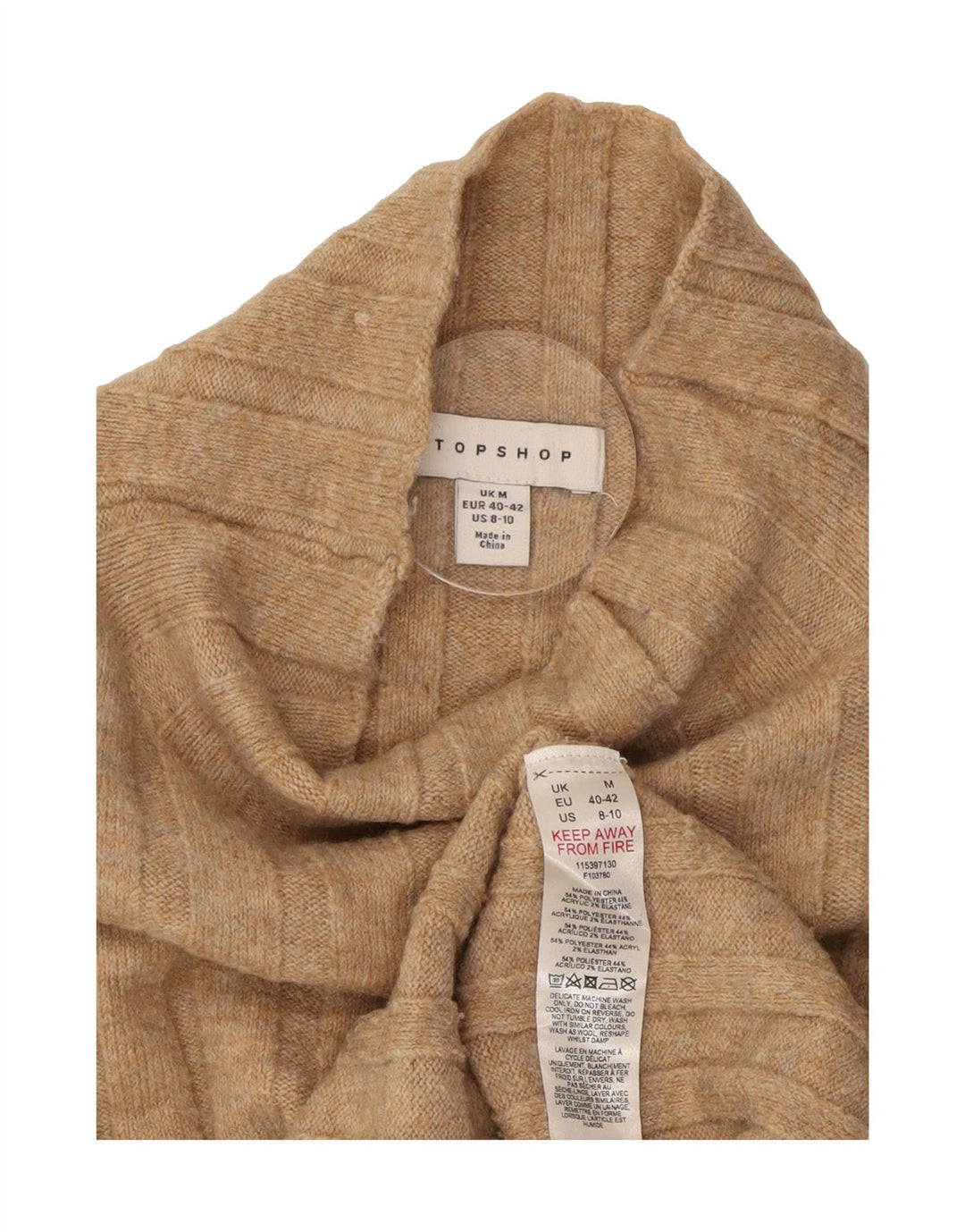 TOPSHOP Womens Oversized Turtle Neck Jumper Sweater UK 14 Medium Beige Vintage Topshop and Second-Hand Topshop from Messina Hembry 