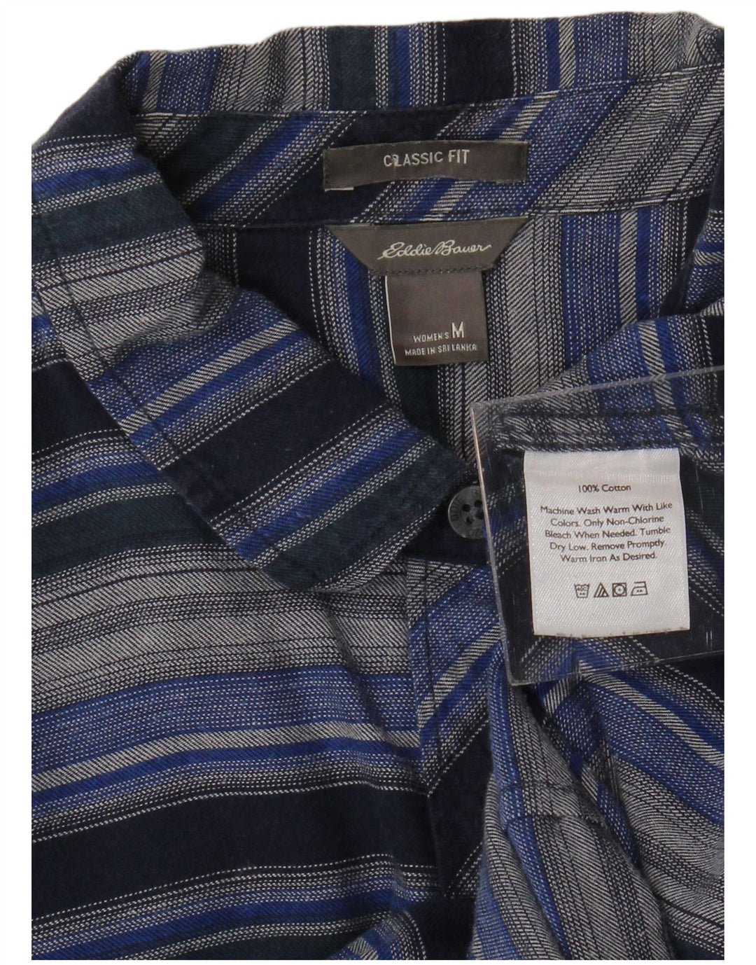 EDDIE BAUER Flannelskjorte til kvinder UK 14 Mellem marineblå stribet