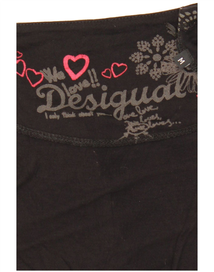 Desigual Dame Oversized grafisk bluse Top UK 14 Medium Sort Geometrisk