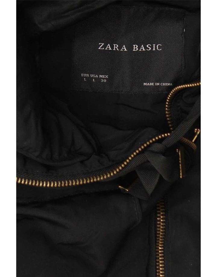 Zara Dame Hætte Polstret Frakke UK 14 Large Black