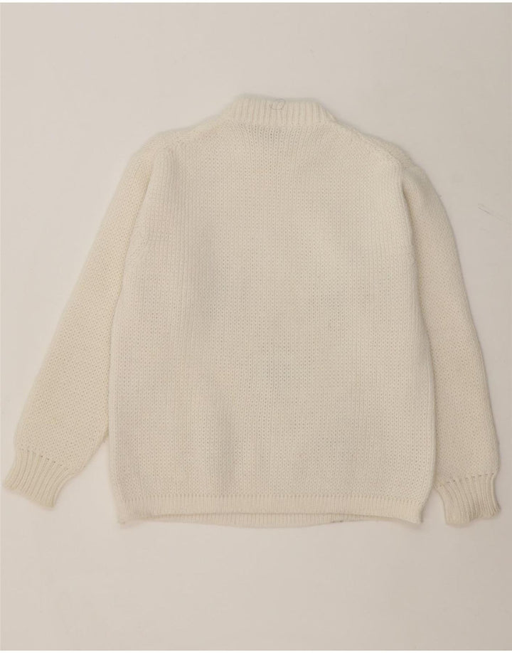 VINTAGE Mens Crew Neck Jumper Sweater IT 48 Medium White Fair Isle Acrylic Vintage Vintage and Second-Hand Vintage from Messina Hembry 
