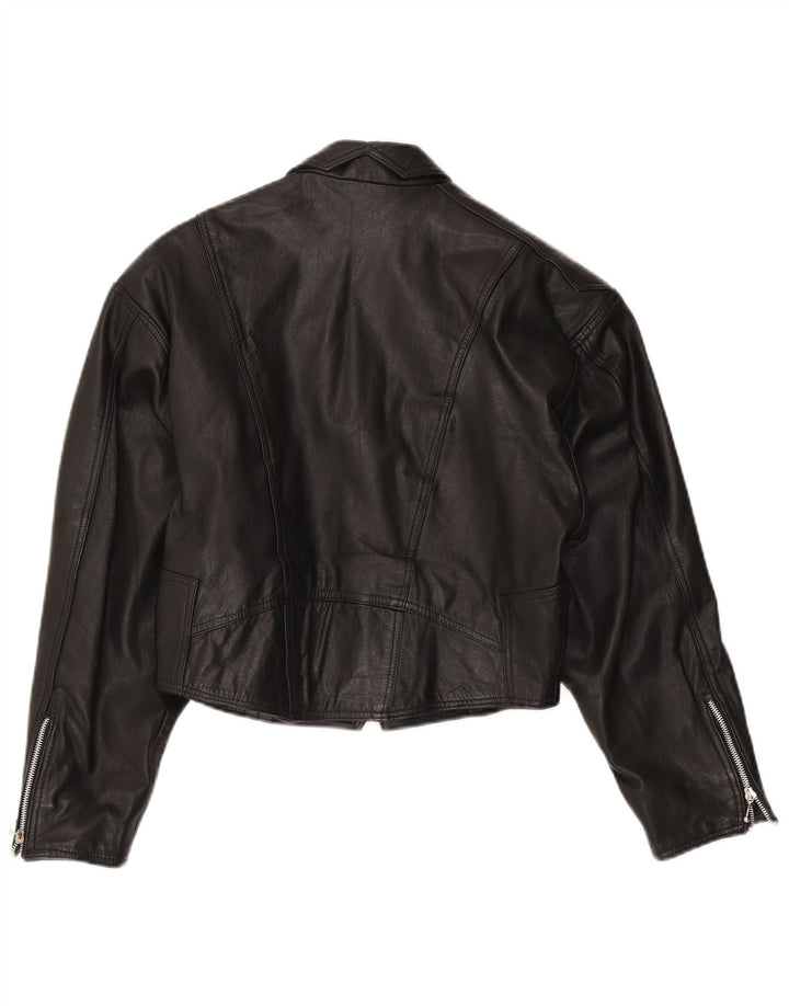 Vintage dame bikerjakke i læder UK 14 medium sort læder