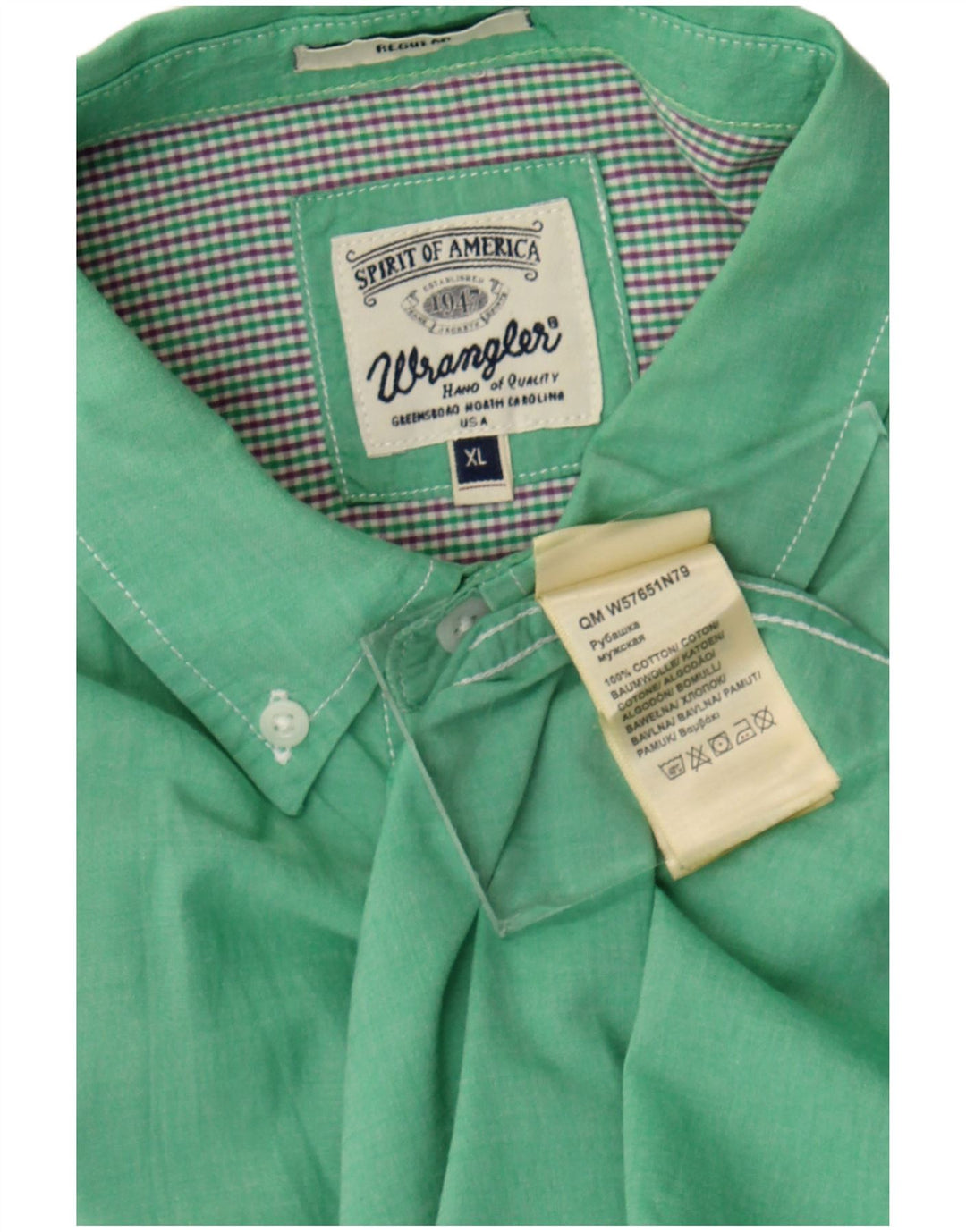 Wrangler herre Regular Fit skjorte XL Grøn bomuld