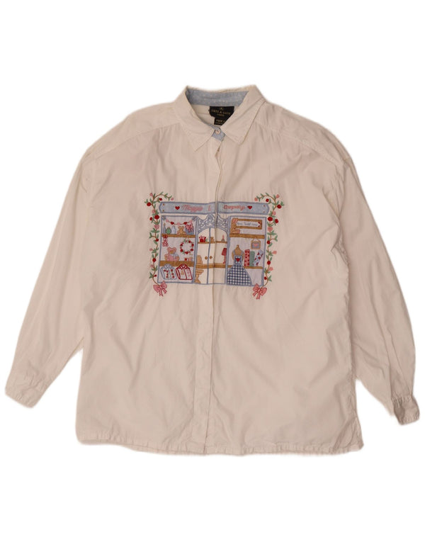 Cote A Womens Graphic Shirt One Size White Floral Cotton