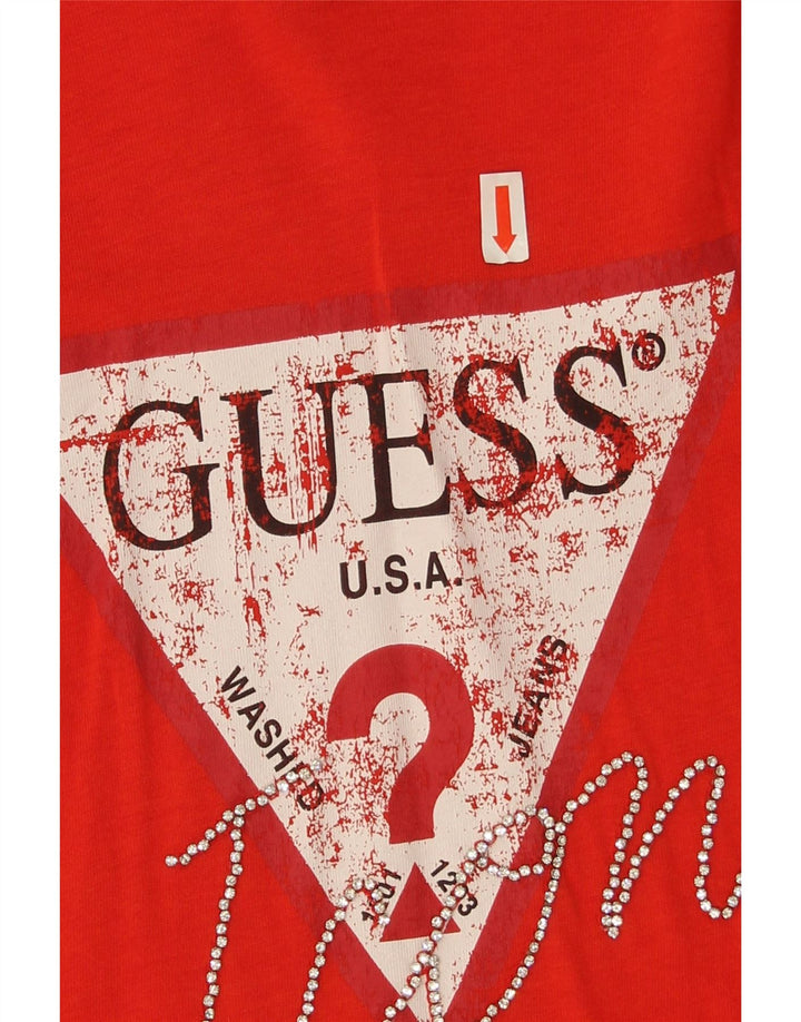 Guess Dame Grafisk Top Langærmet UK 10 Lille Rød Bomuld