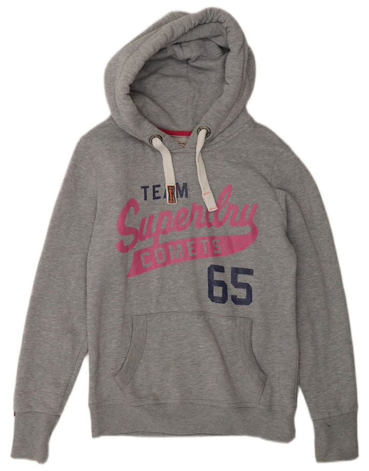 Superdry Kvinders Grafisk Hoodie Trøje UK 14 Medium Grå Bomuld