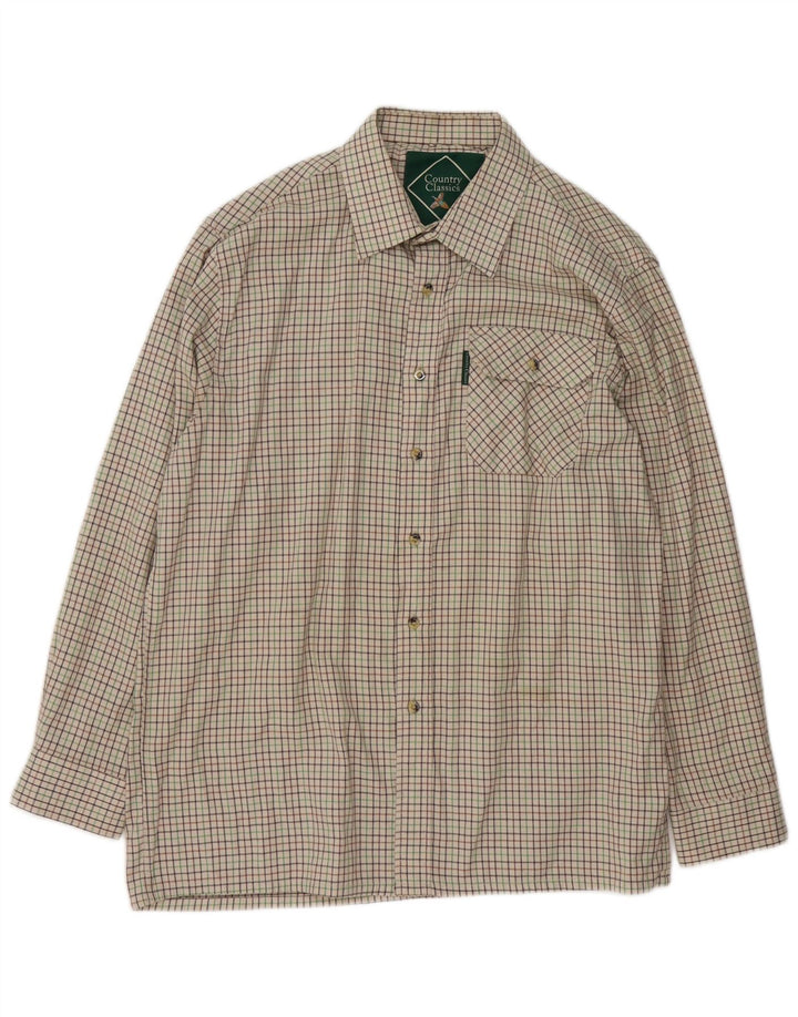 Vintage herreskjorte str. 16 1/2 stor beige ternet polyester