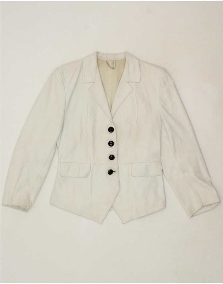 VINTAGE Womens Leather 4 Button Blazer Jacket UK 10 Small White Vintage Vintage and Second-Hand Vintage from Messina Hembry 