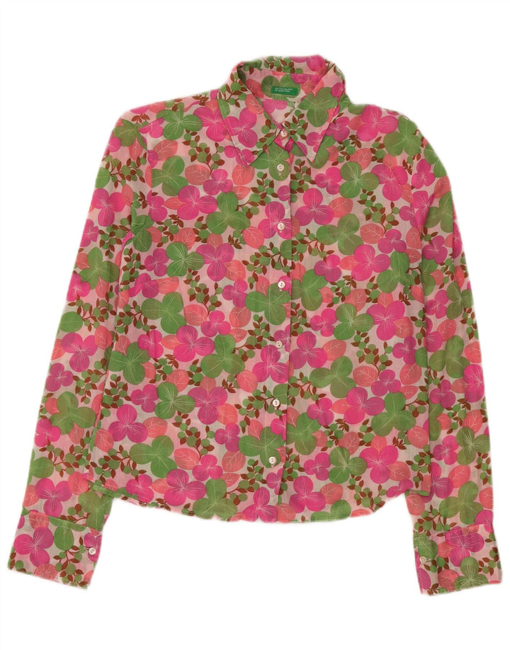 Benetton Dameskjorte UK 14 Medium Pink Floral